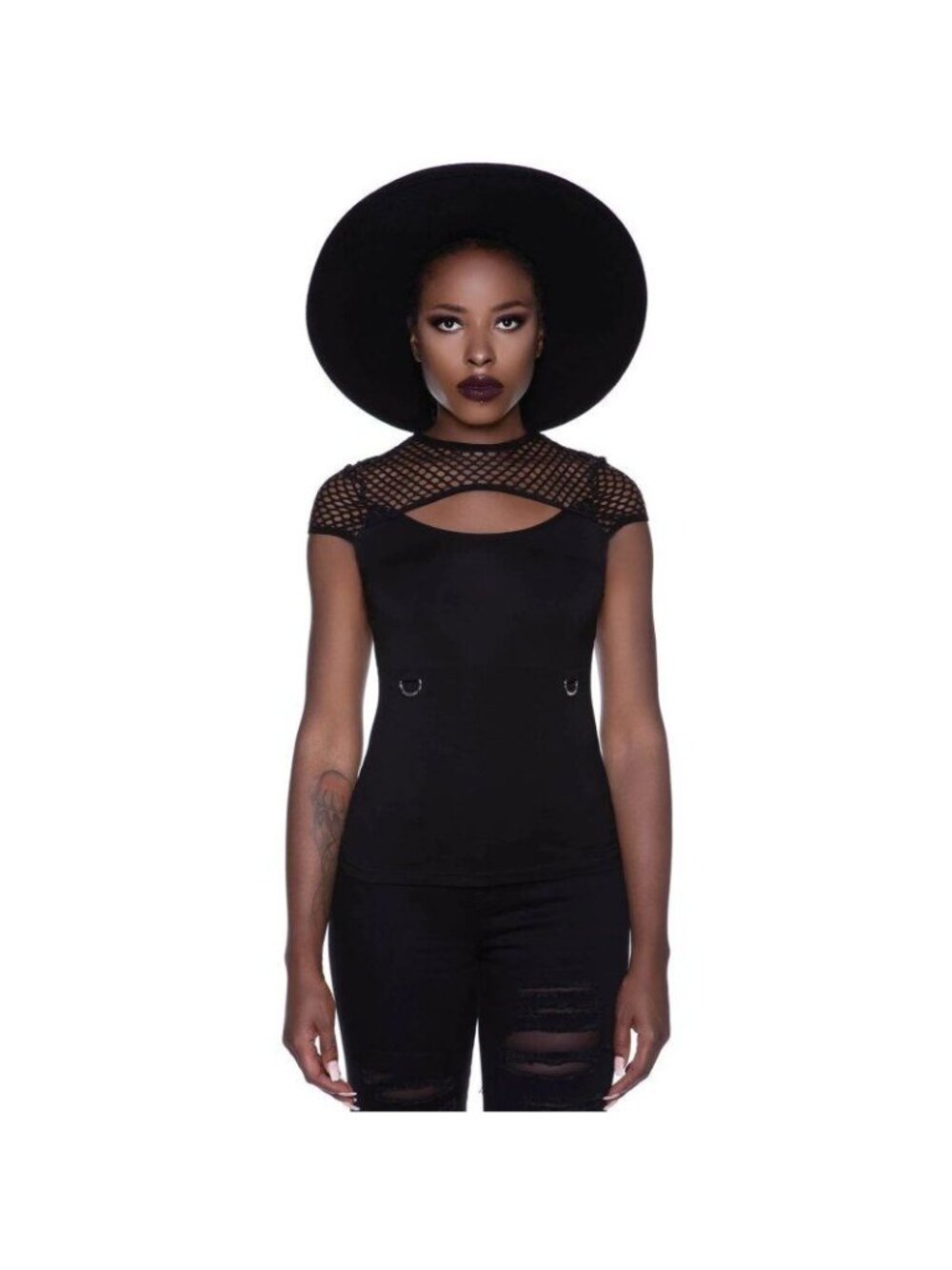 Killstar Black Witchy Ramona Mesh Yoke Gothic Top Women Size M